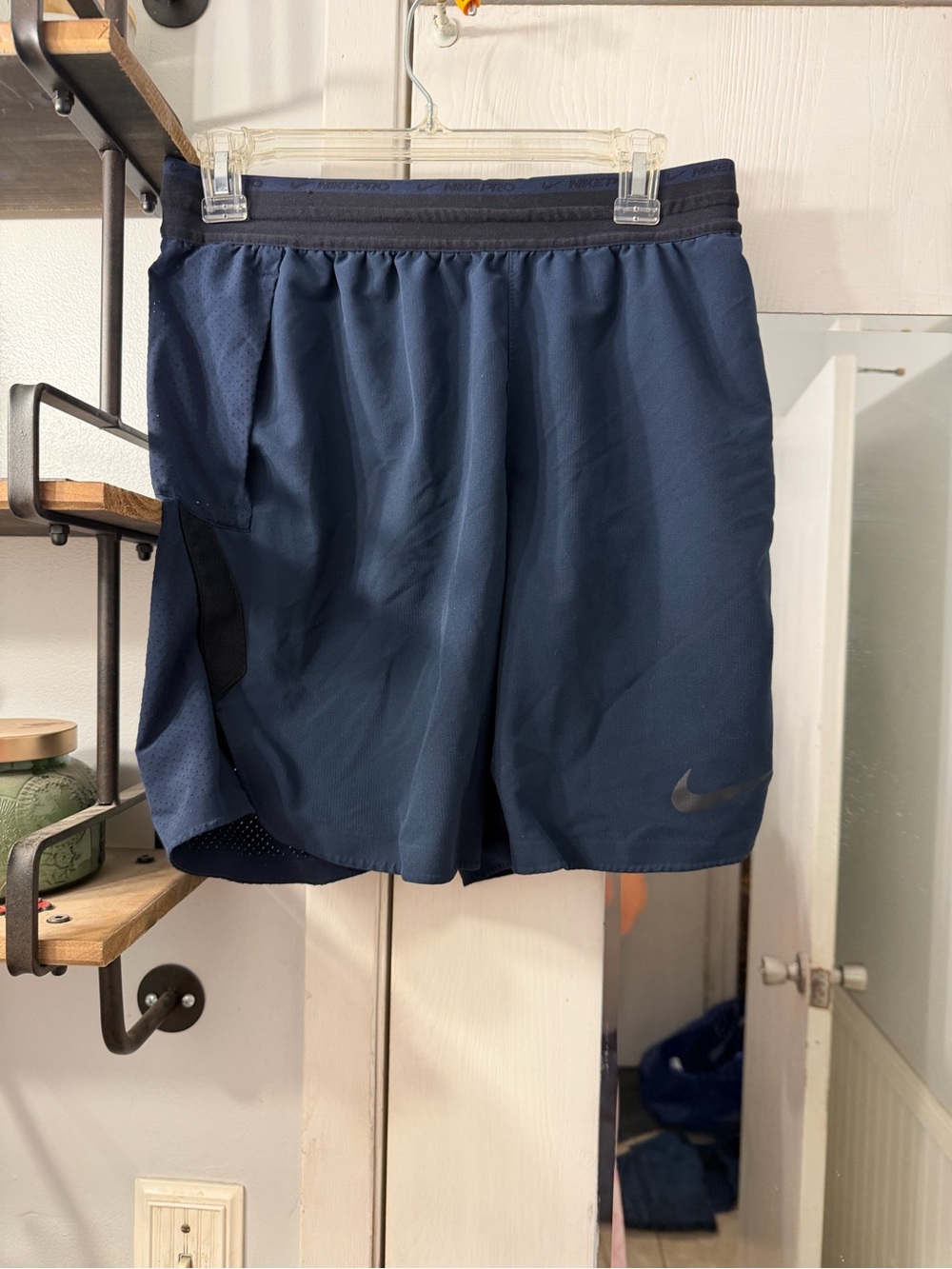 Nike Men's Dark Blue Athletic Shorts with Black Accents